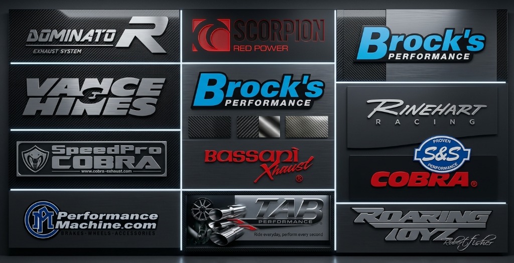 Authorised Global Performance Exhaust Brands — Dominator, Scorpion, Brock's Performance, Vance & Hines, SpeedPro Cobra, Bassani, Rinehart, S&S, Cobra, TAB Performance